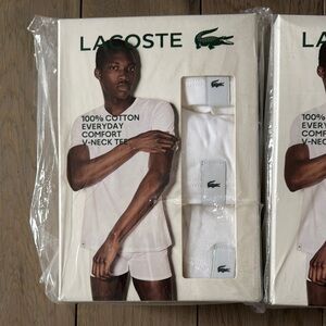 Lacoste Men's Classic White V-Neck Tee Pack of 3